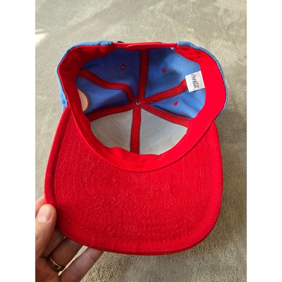 Coca-Cola Japanese Logo Snapback Hat Light Blue Red Two Tone Baseball Cap - Picture 5 of 9
